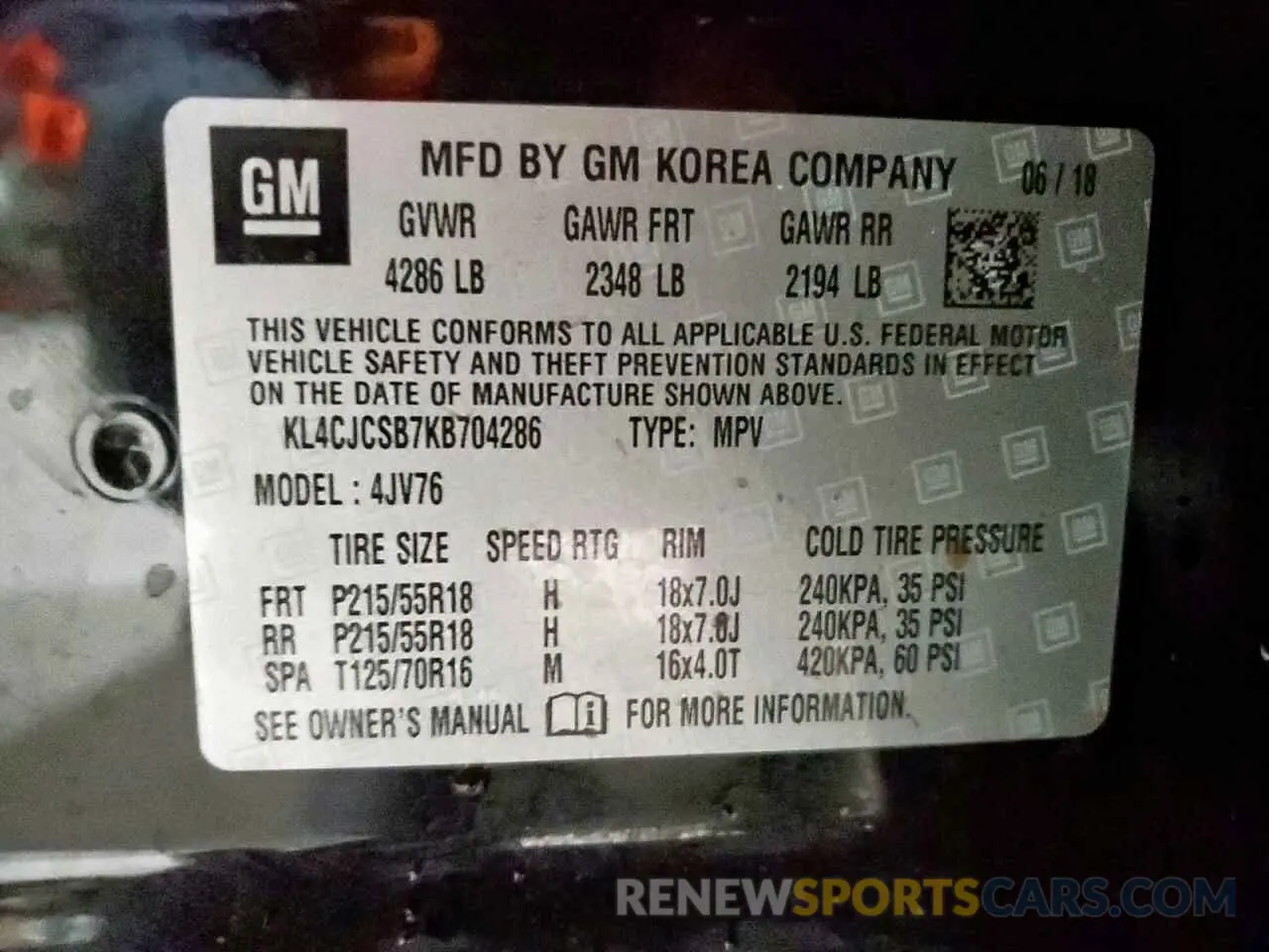 12 fotografías del automóvil dañado KL4CJCSB7KB704286 BUICK ENCORE 2019