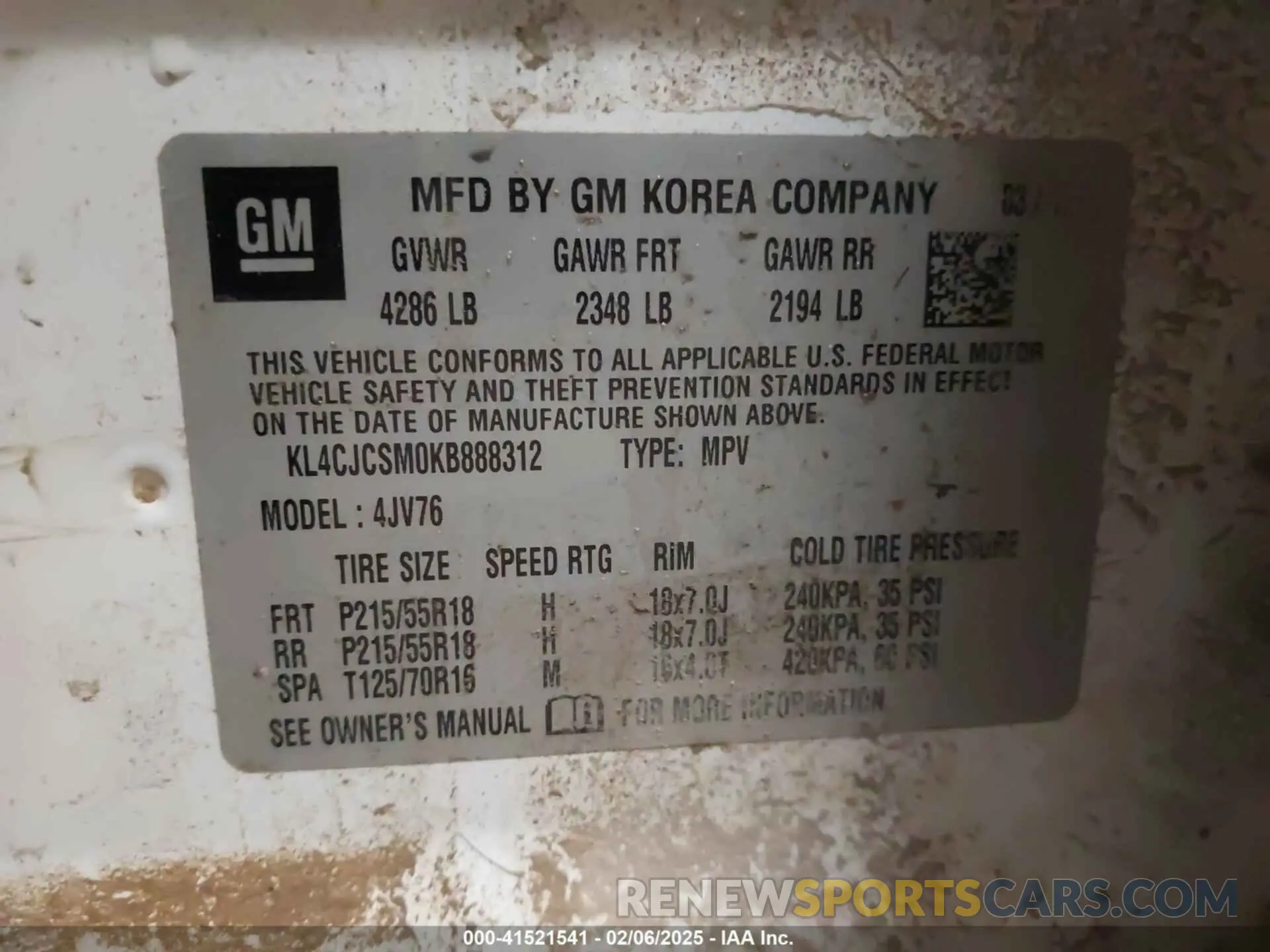 9 fotografías del automóvil dañado KL4CJCSM0KB888312 BUICK ENCORE 2019