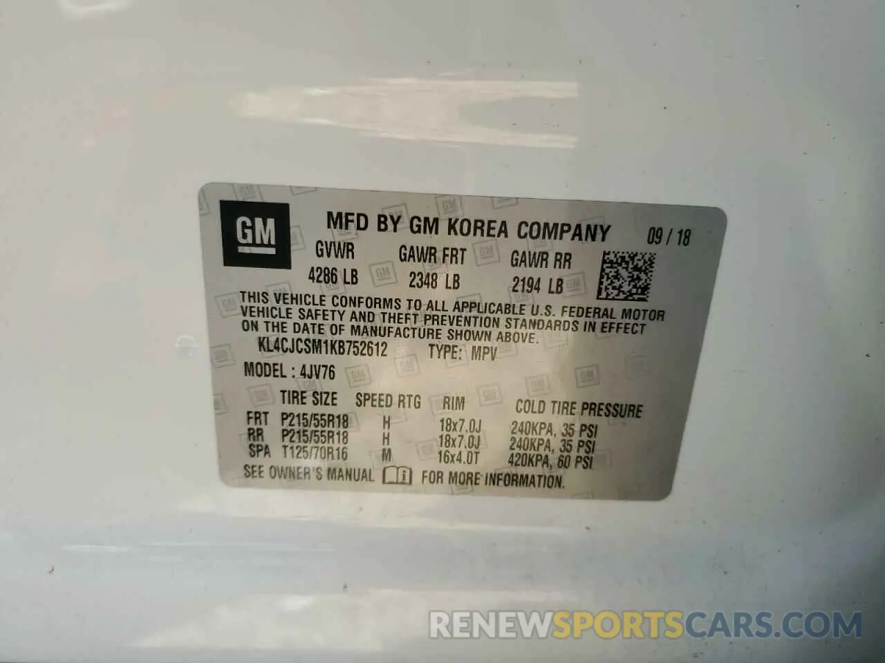 14 fotografías del automóvil dañado KL4CJCSM1KB752612 BUICK ENCORE 2019