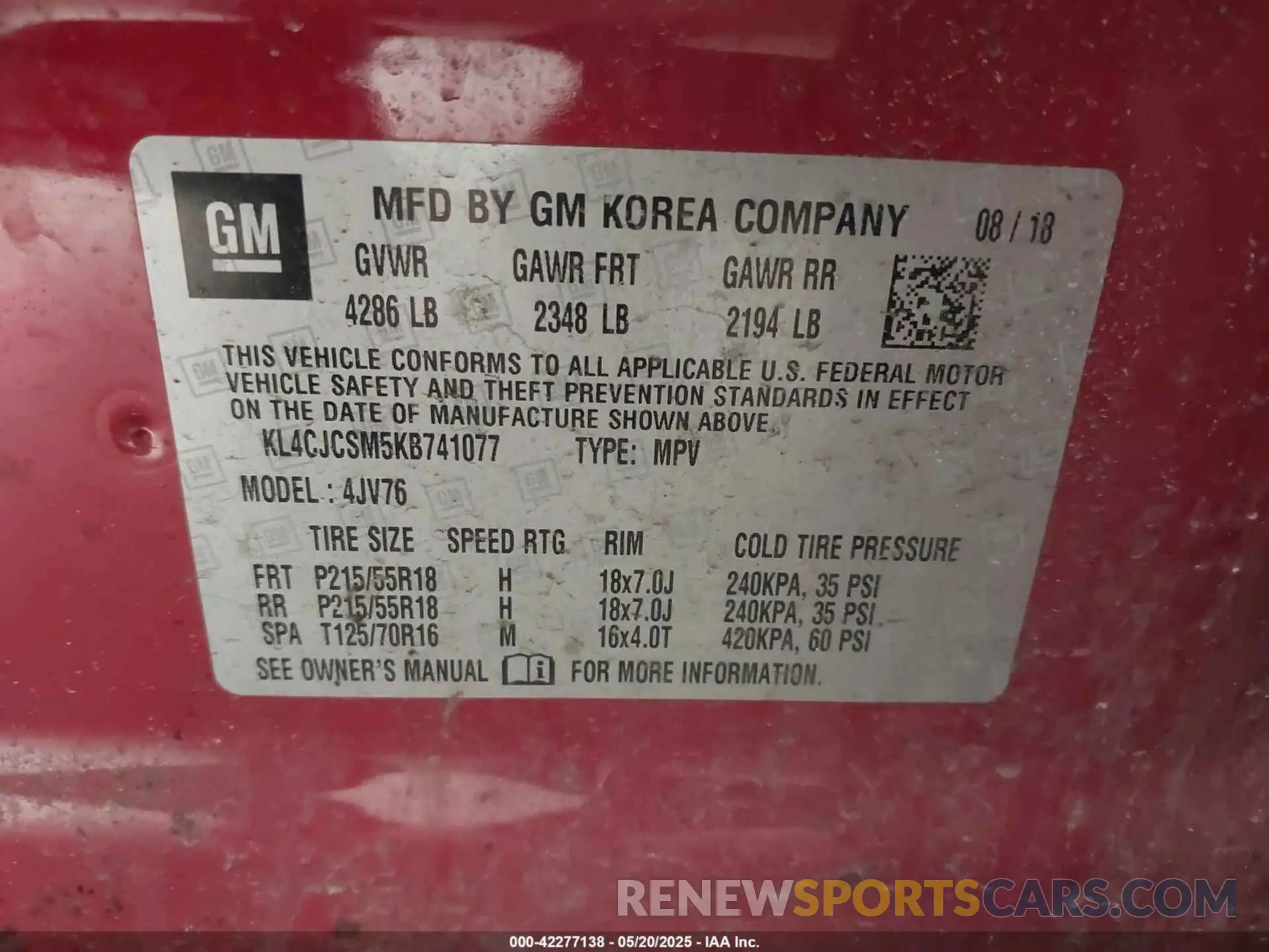 9 fotografías del automóvil dañado KL4CJCSM5KB741077 BUICK ENCORE 2019