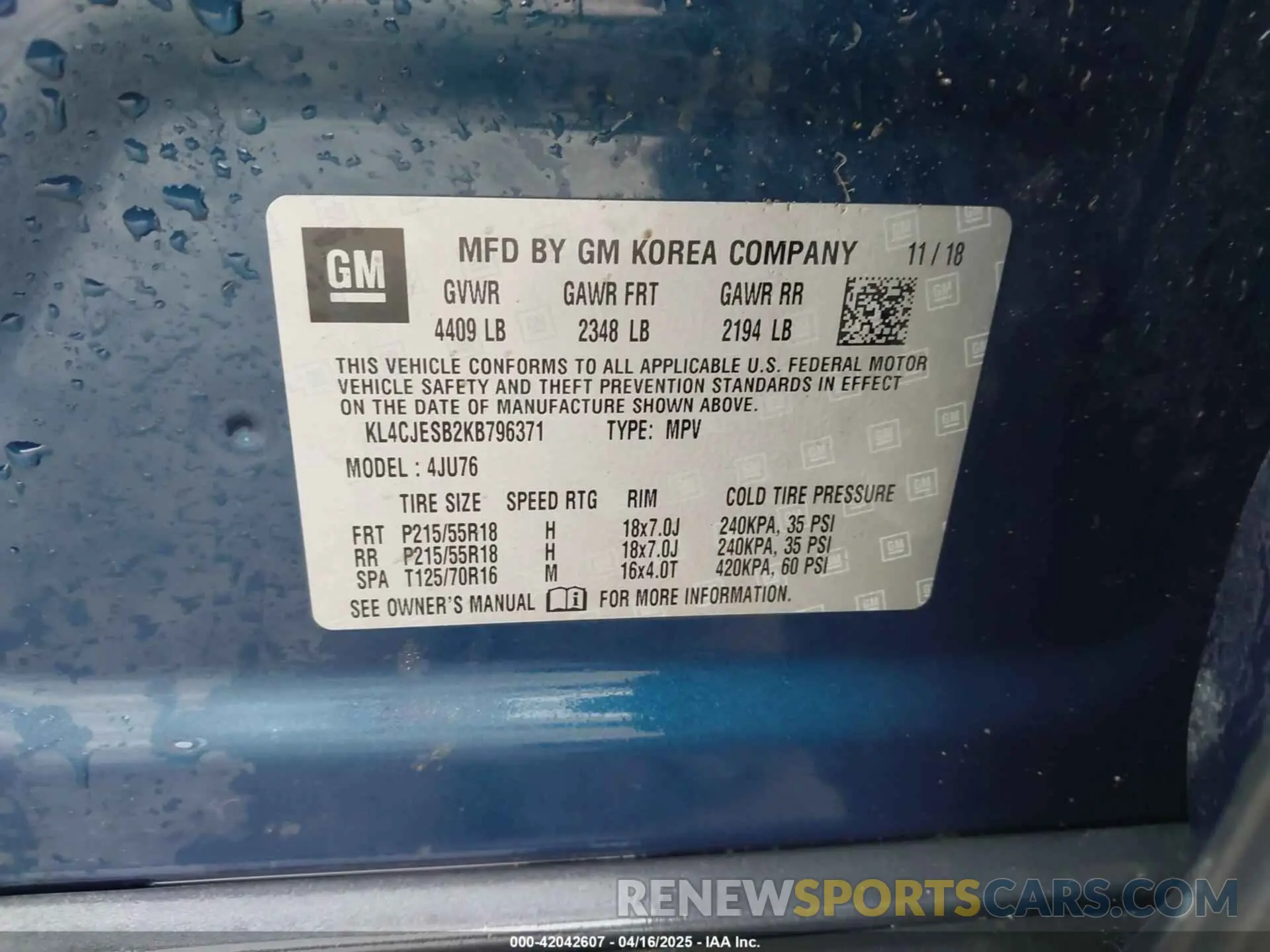 9 fotografías del automóvil dañado KL4CJESB2KB796371 BUICK ENCORE 2019