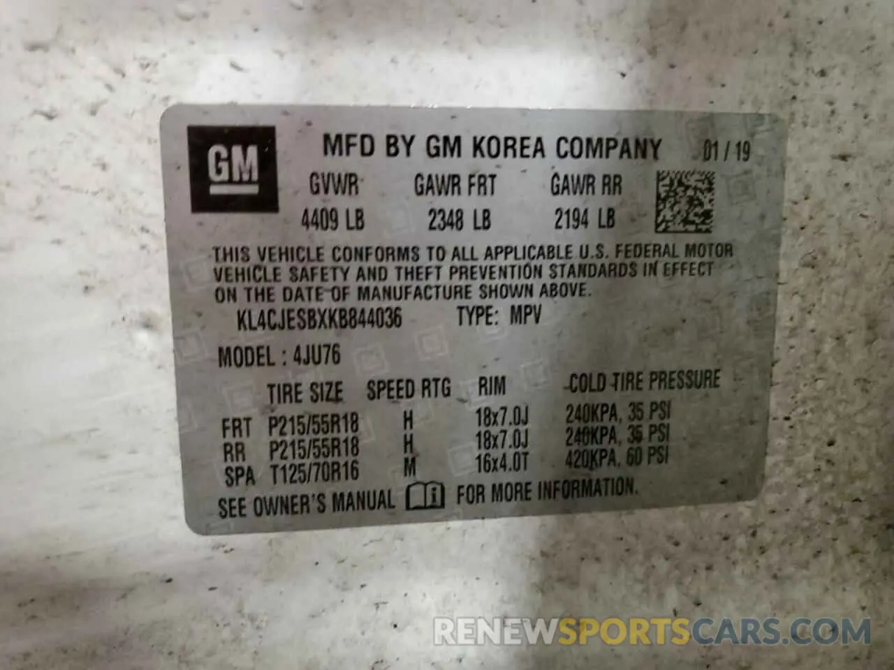 14 fotografías del automóvil dañado KL4CJESBXKB844036 BUICK ENCORE 2019