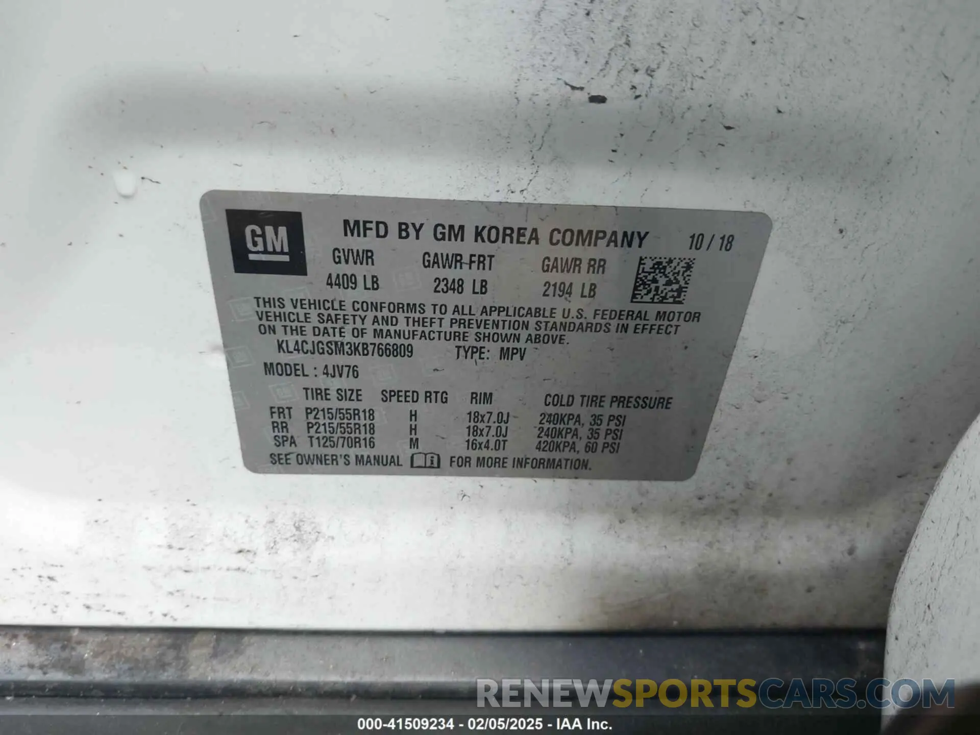 9 fotografías del automóvil dañado KL4CJGSM3KB766809 BUICK ENCORE 2019