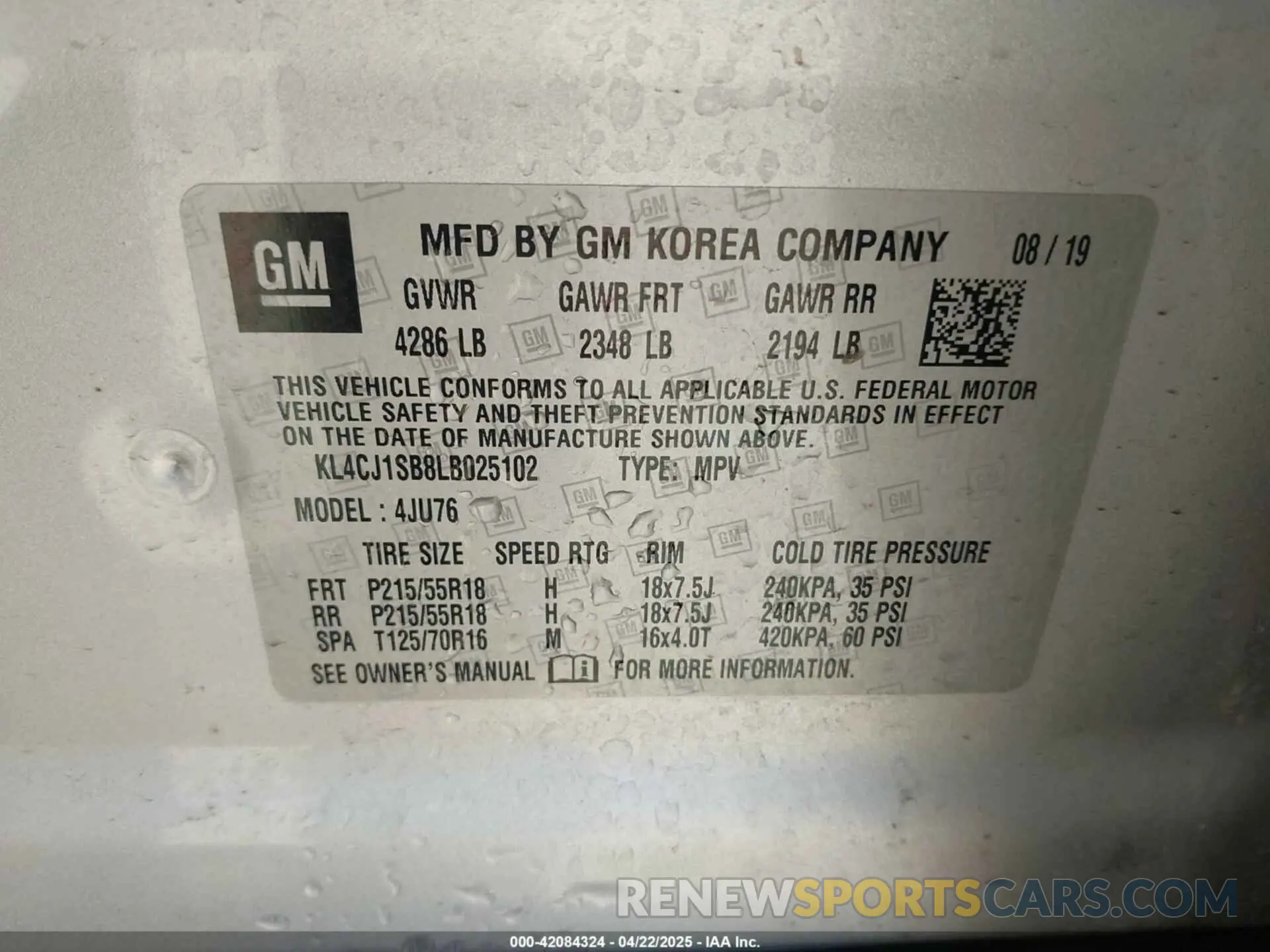 9 fotografías del automóvil dañado KL4CJ1SB8LB025102 BUICK ENCORE 2020