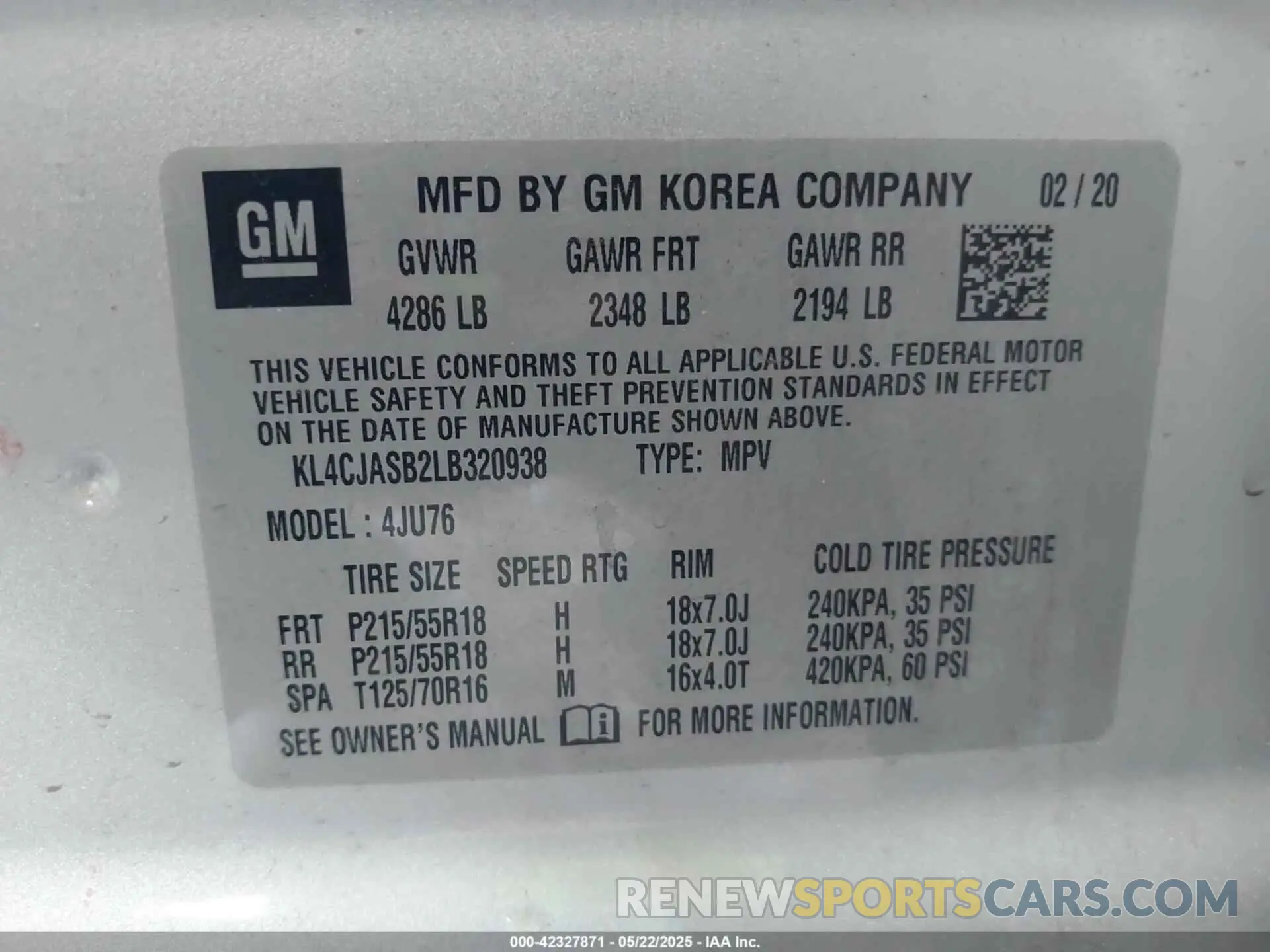 9 fotografías del automóvil dañado KL4CJASB2LB320938 BUICK ENCORE 2020