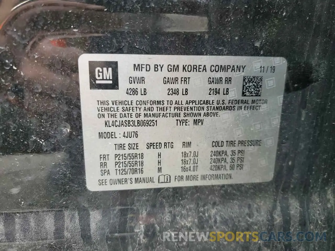 13 fotografías del automóvil dañado KL4CJASB3LB069251 BUICK ENCORE 2020