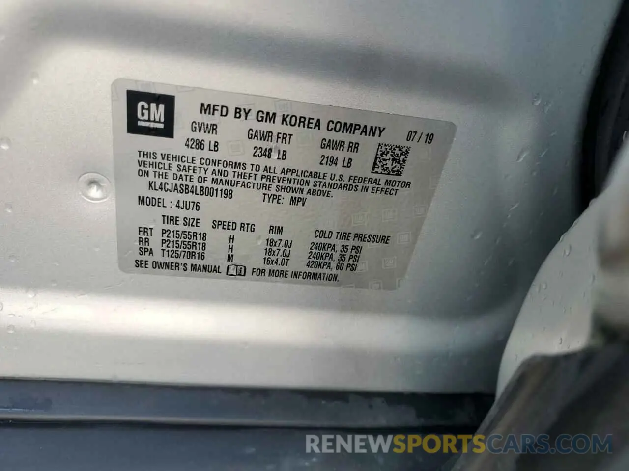 13 fotografías del automóvil dañado KL4CJASB4LB001198 BUICK ENCORE 2020