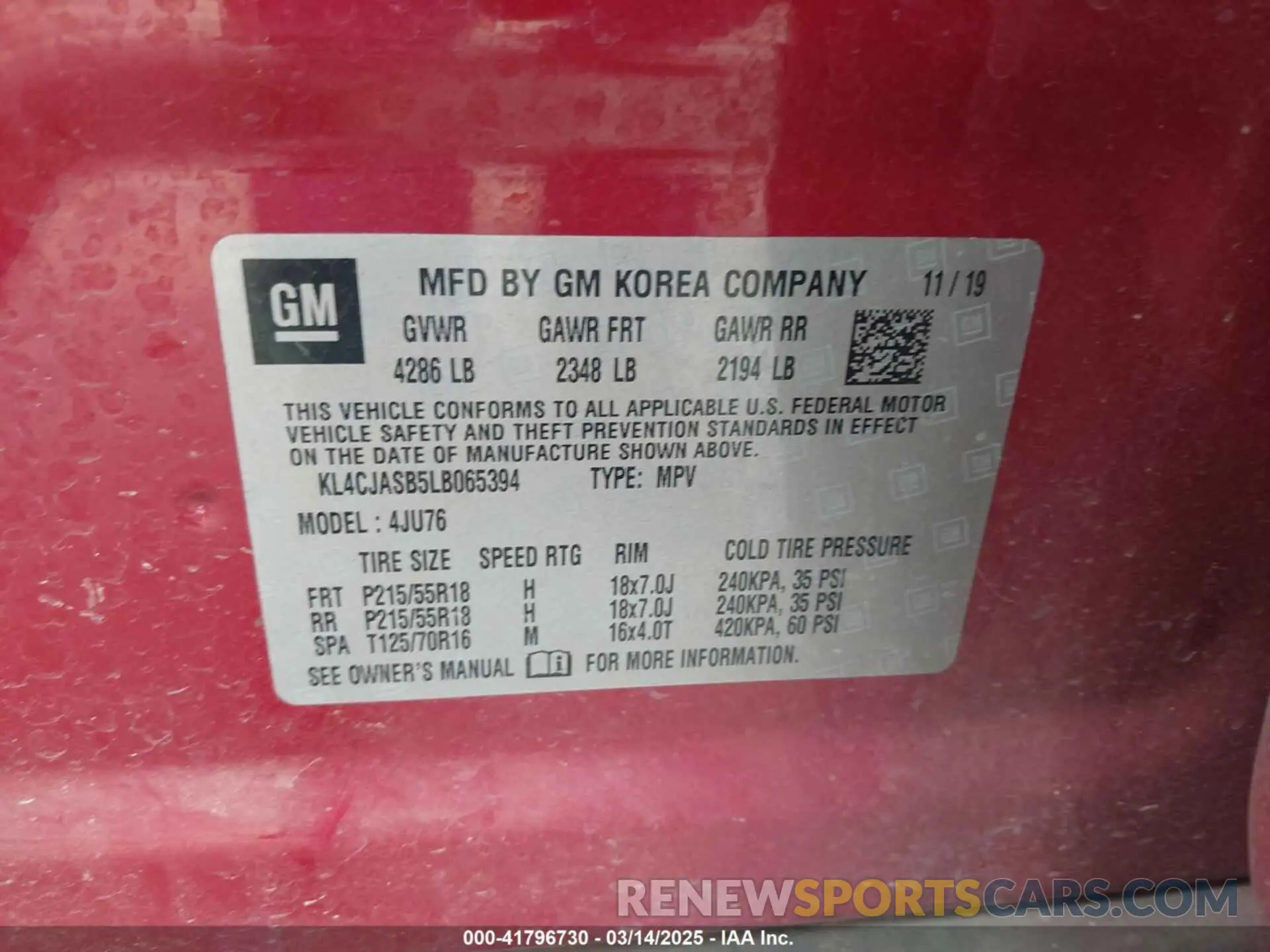 9 fotografías del automóvil dañado KL4CJASB5LB065394 BUICK ENCORE 2020