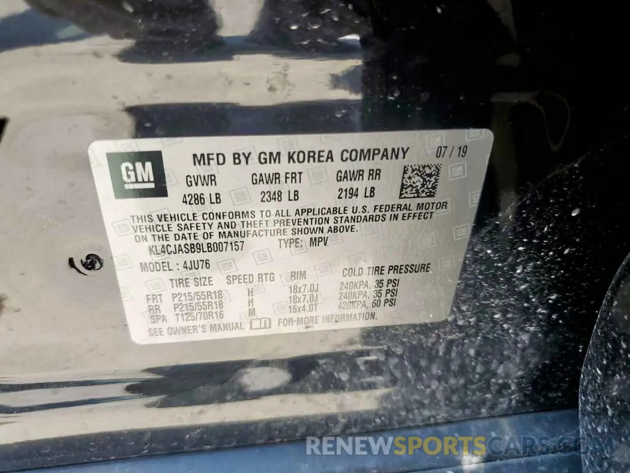 13 fotografías del automóvil dañado KL4CJASB9LB007157 BUICK ENCORE 2020
