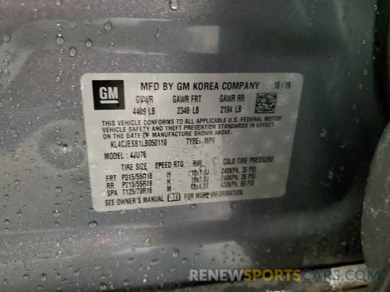 13 fotografías del automóvil dañado KL4CJESB1LB050110 BUICK ENCORE 2020