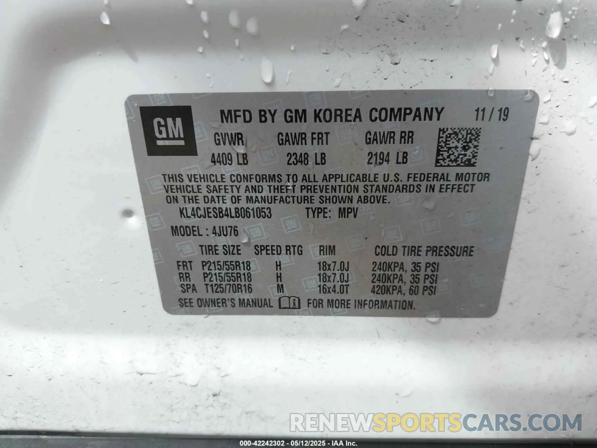 9 fotografías del automóvil dañado KL4CJESB4LB061053 BUICK ENCORE 2020