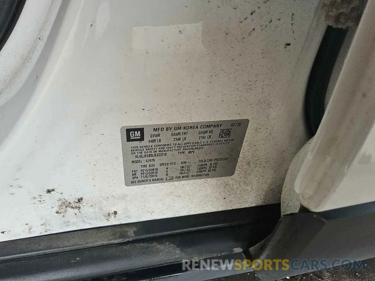 13 fotografías del automóvil dañado KL4CJESB5LB333318 BUICK ENCORE 2020
