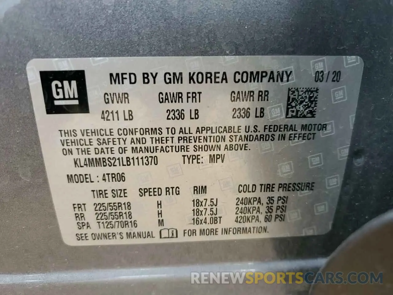 13 fotografías del automóvil dañado KL4MMBS21LB111370 BUICK ENCORE 2020