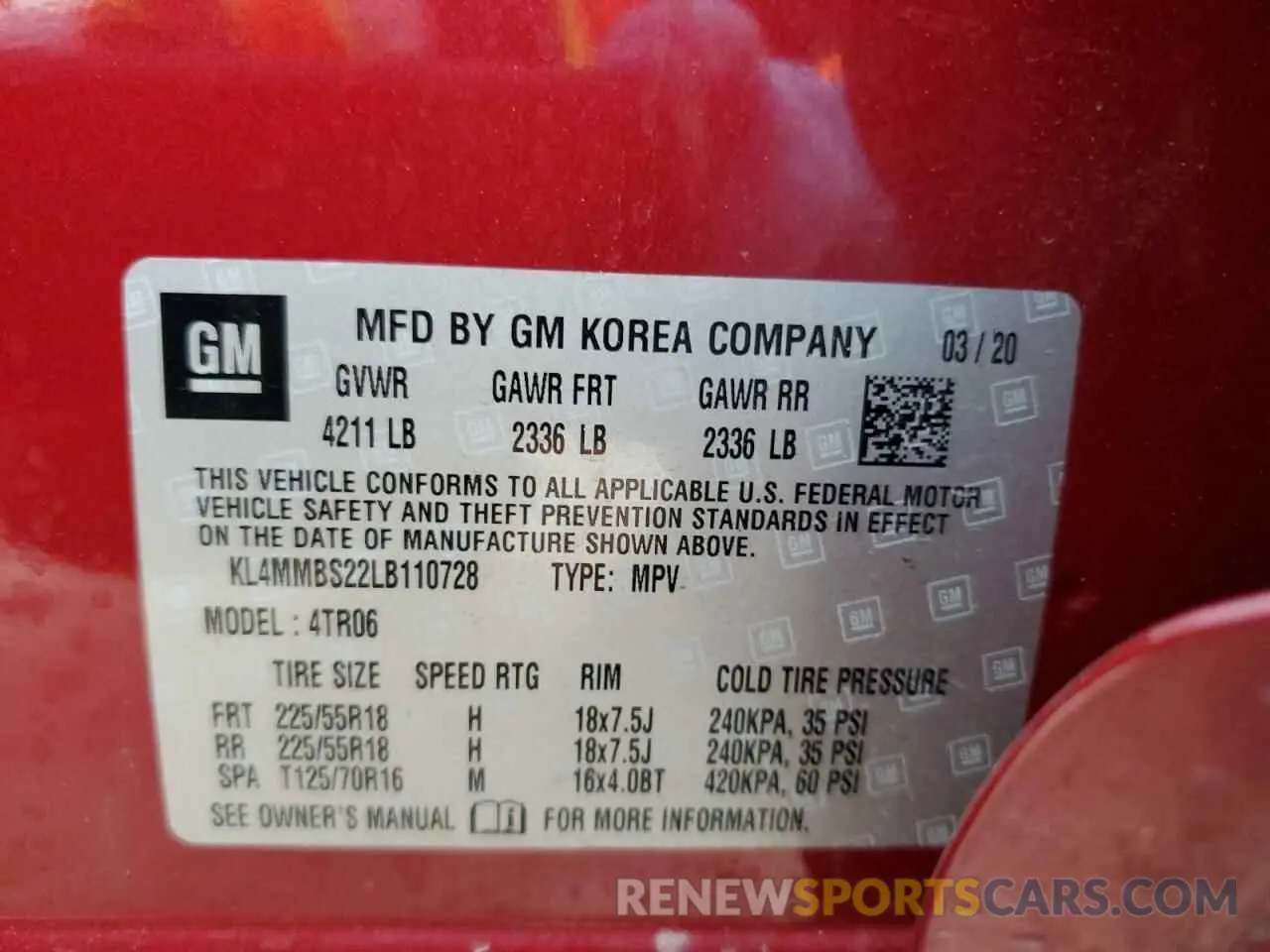 12 fotografías del automóvil dañado KL4MMBS22LB110728 BUICK ENCORE 2020