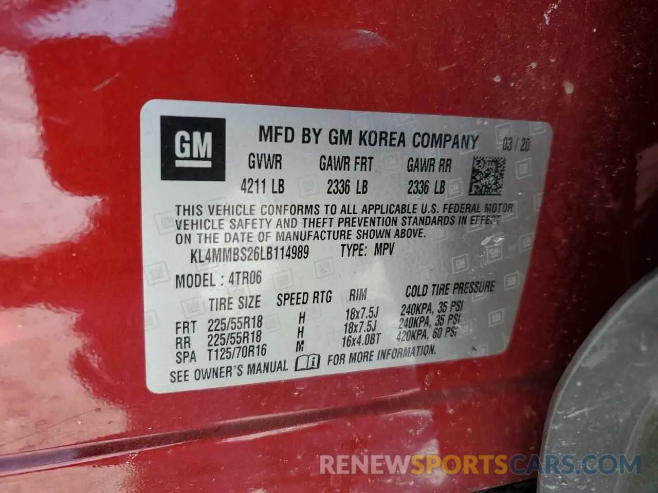 15 fotografías del automóvil dañado KL4MMBS26LB114989 BUICK ENCORE 2020