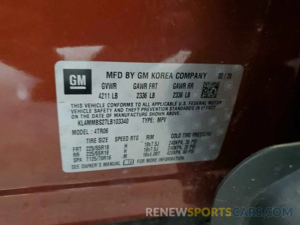 13 fotografías del automóvil dañado KL4MMBS27LB103340 BUICK ENCORE 2020
