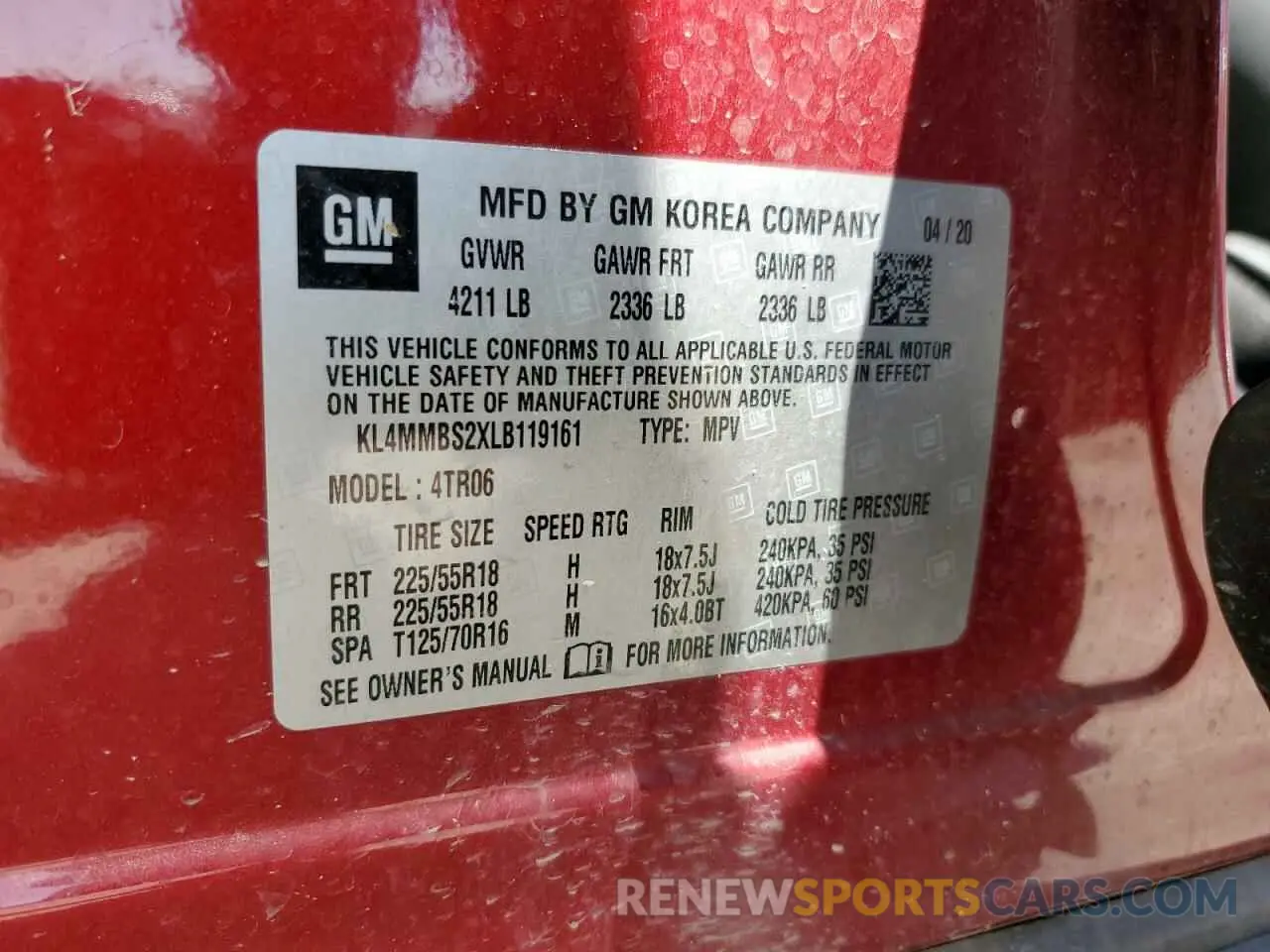 15 fotografías del automóvil dañado KL4MMBS2XLB119161 BUICK ENCORE 2020