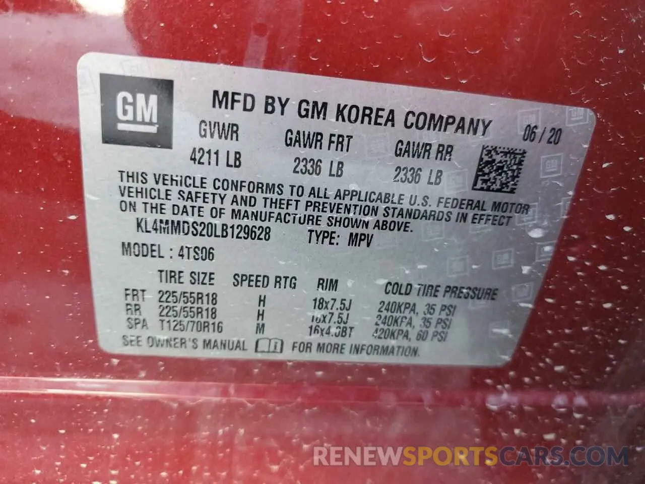 12 fotografías del automóvil dañado KL4MMDS20LB129628 BUICK ENCORE 2020