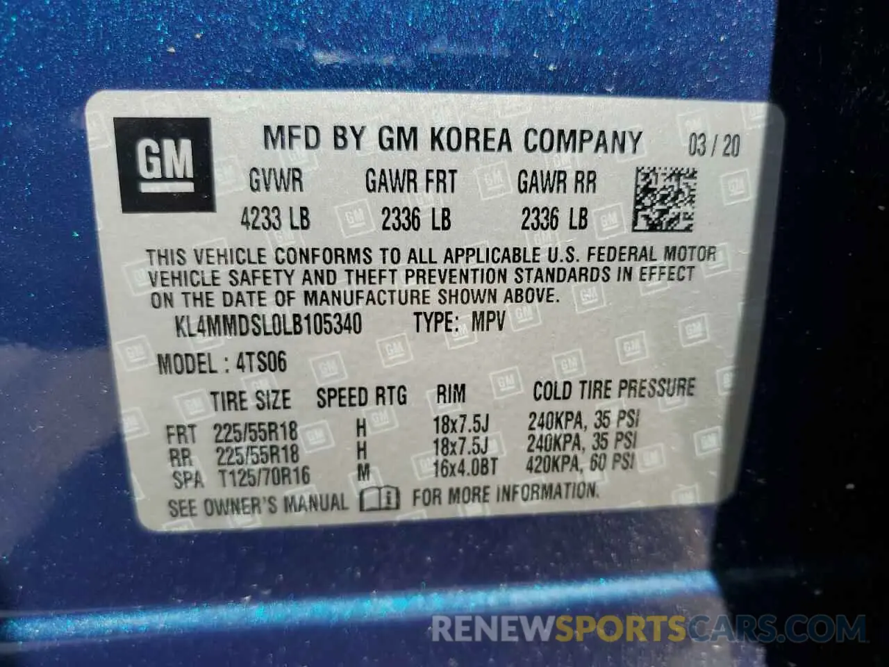 15 fotografías del automóvil dañado KL4MMDSL0LB105340 BUICK ENCORE 2020