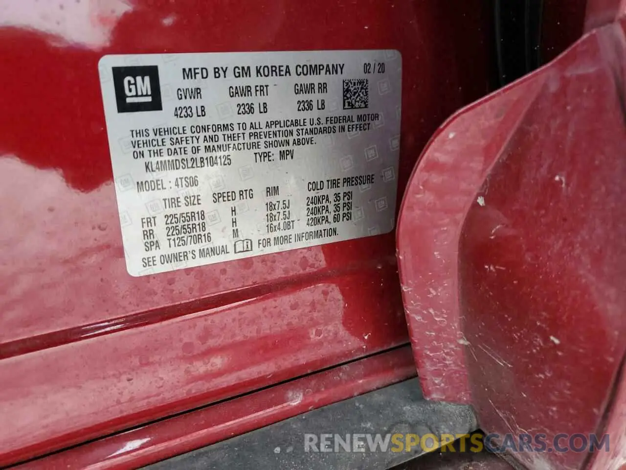 12 fotografías del automóvil dañado KL4MMDSL2LB104125 BUICK ENCORE 2020