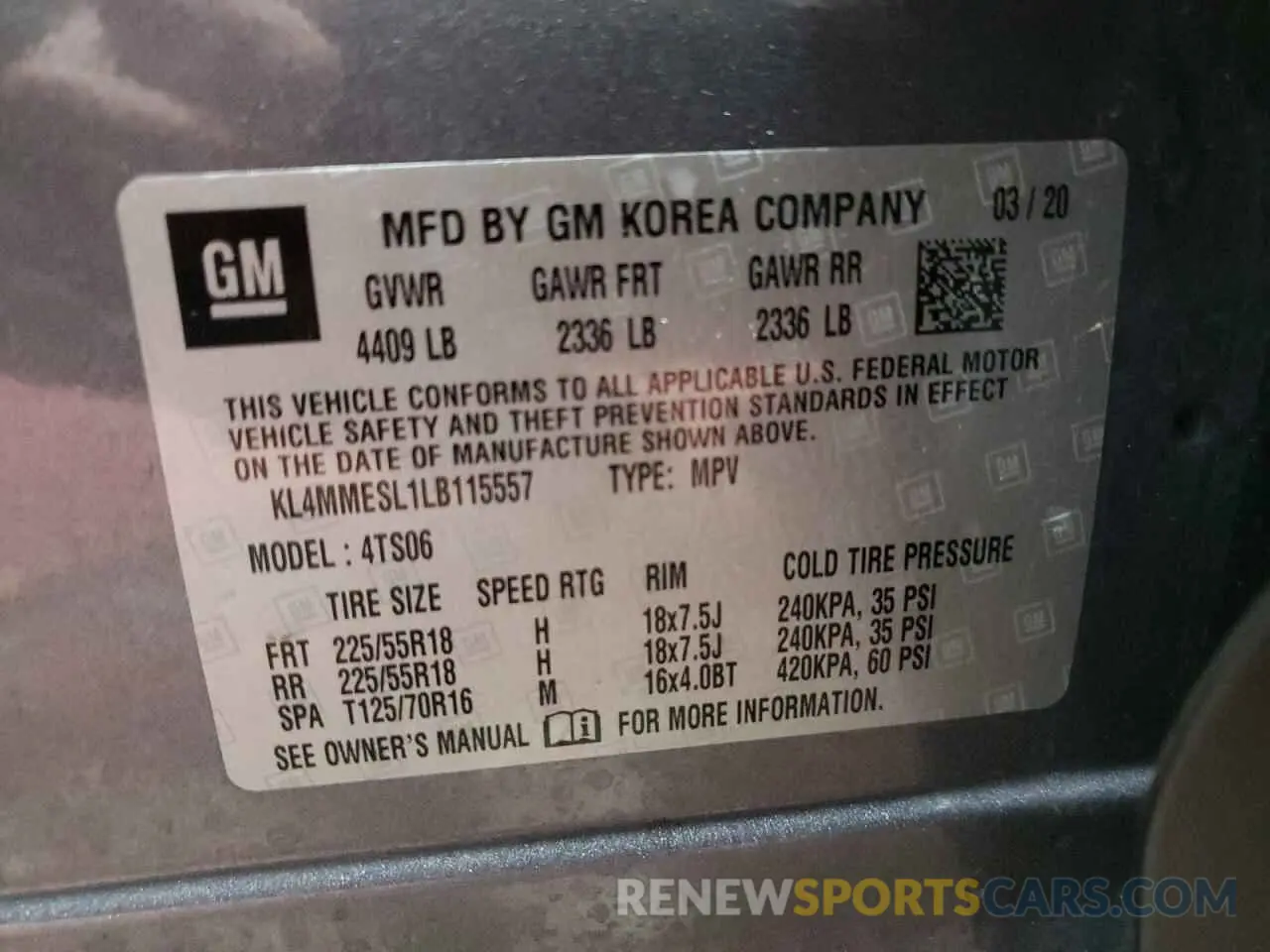 13 fotografías del automóvil dañado KL4MMESL1LB115557 BUICK ENCORE 2020
