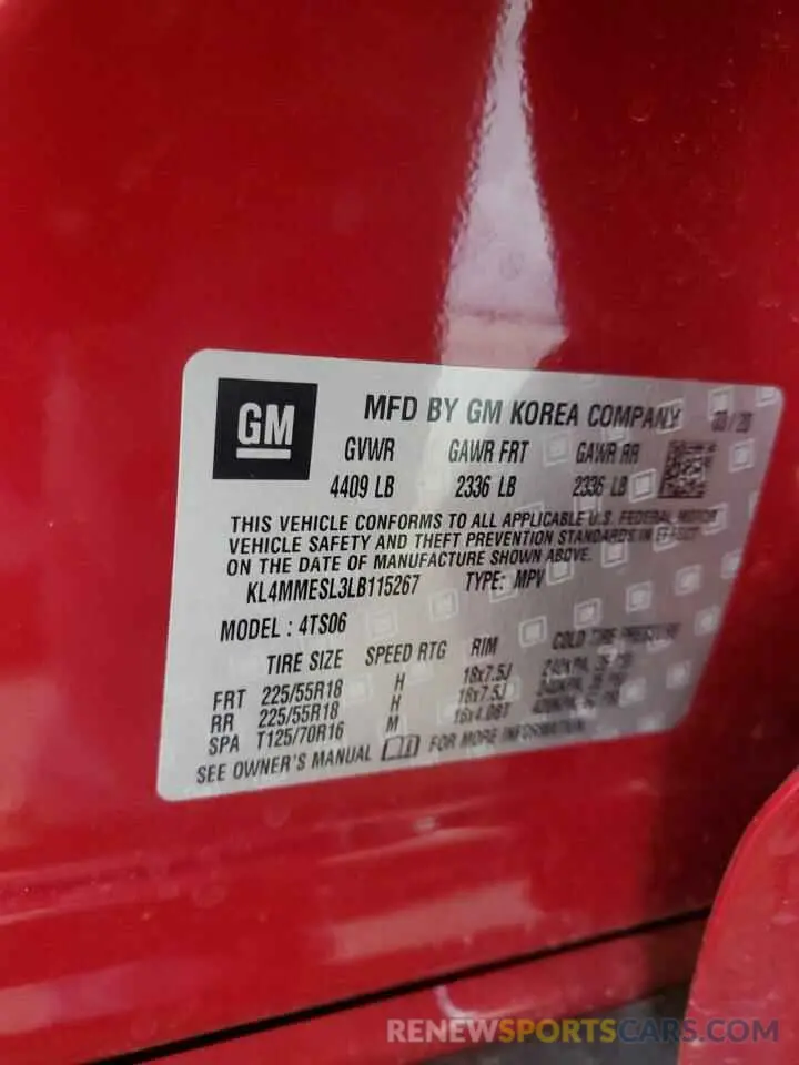 14 fotografías del automóvil dañado KL4MMESL3LB115267 BUICK ENCORE 2020