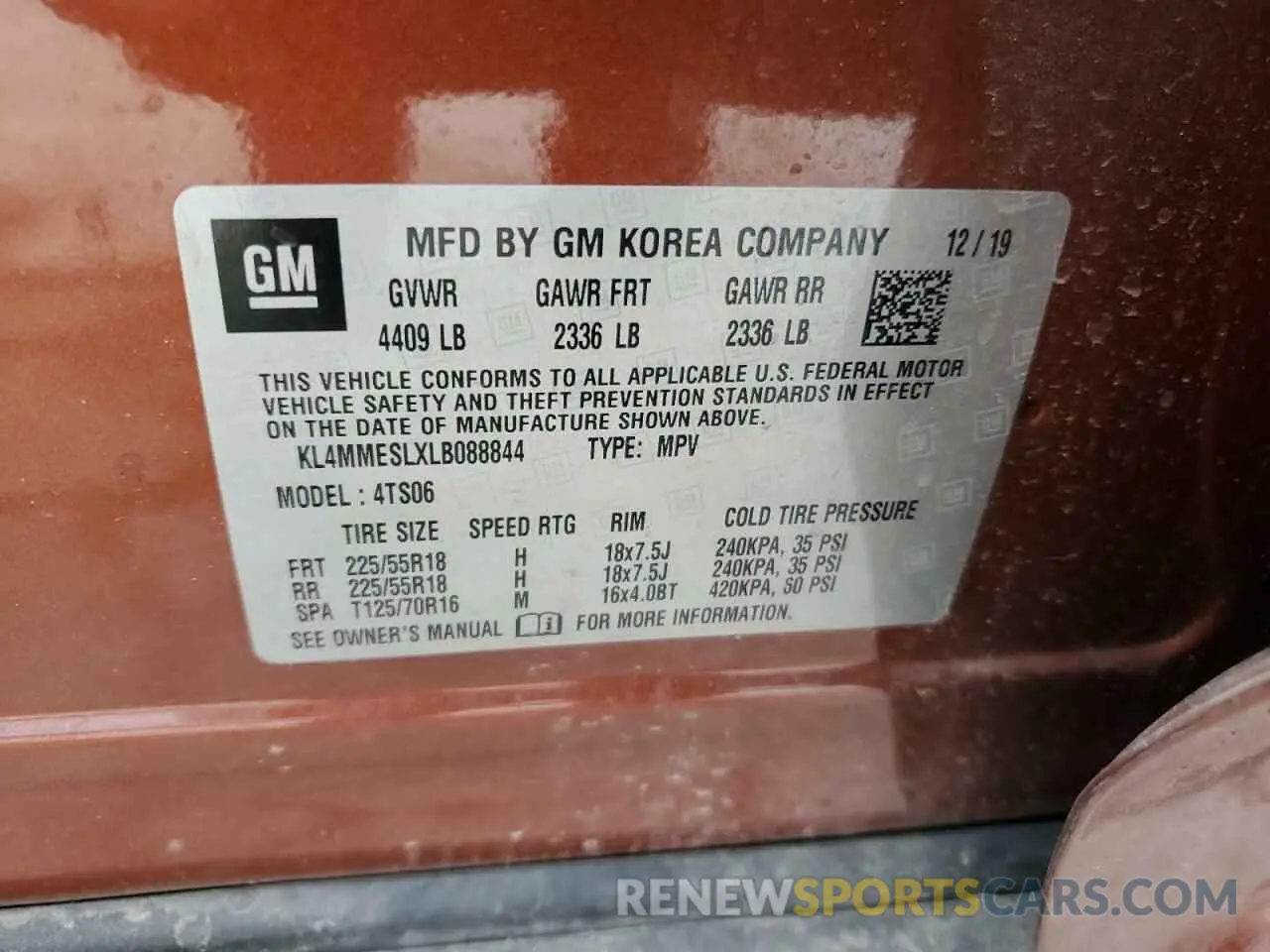 15 fotografías del automóvil dañado KL4MMESLXLB088844 BUICK ENCORE 2020