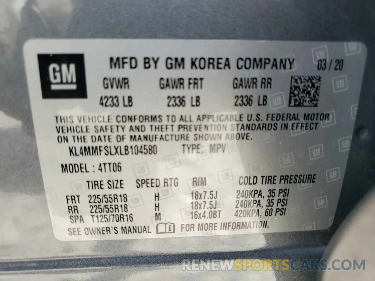 14 fotografías del automóvil dañado KL4MMFSLXLB104580 BUICK ENCORE 2020