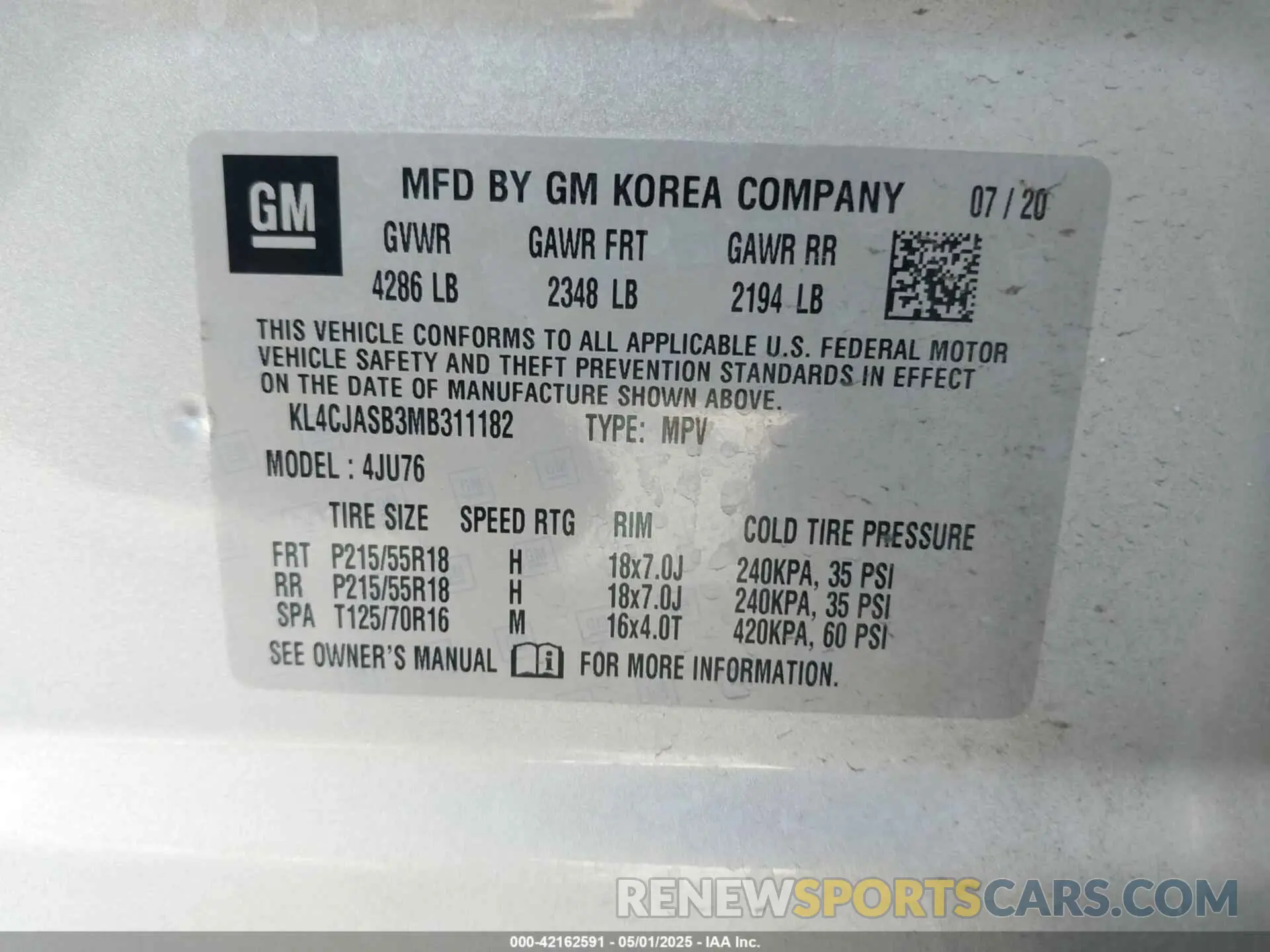 9 fotografías del automóvil dañado KL4CJASB3MB311182 BUICK ENCORE 2021