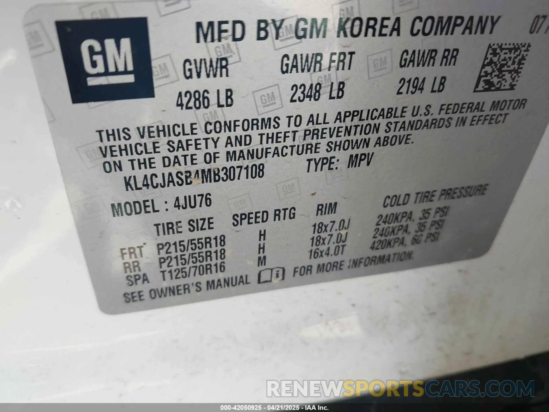 9 fotografías del automóvil dañado KL4CJASB4MB307108 BUICK ENCORE 2021