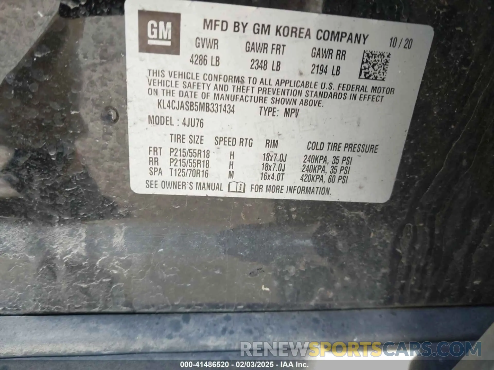 9 fotografías del automóvil dañado KL4CJASB5MB331434 BUICK ENCORE 2021