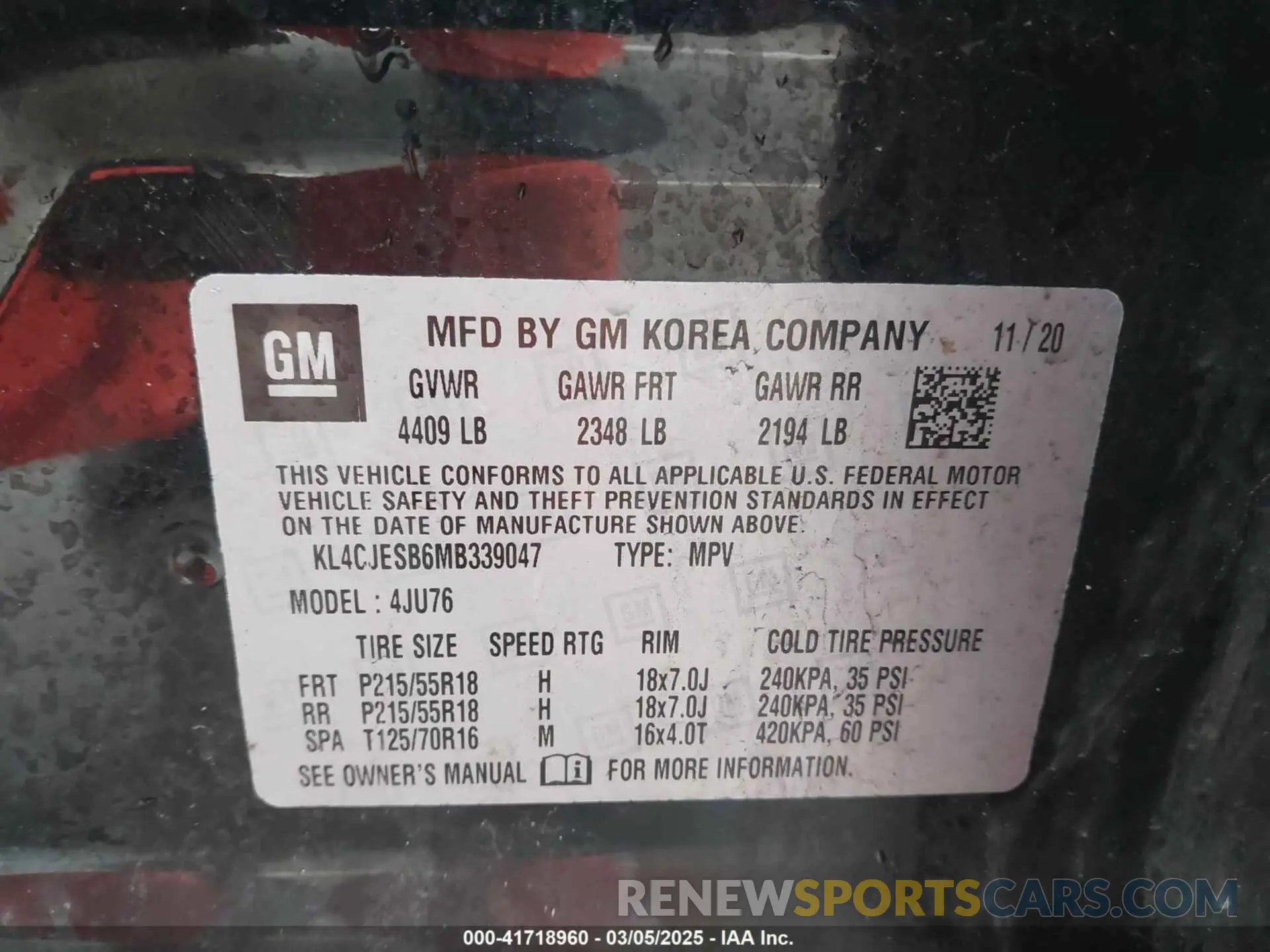 9 fotografías del automóvil dañado KL4CJESB6MB339047 BUICK ENCORE 2021
