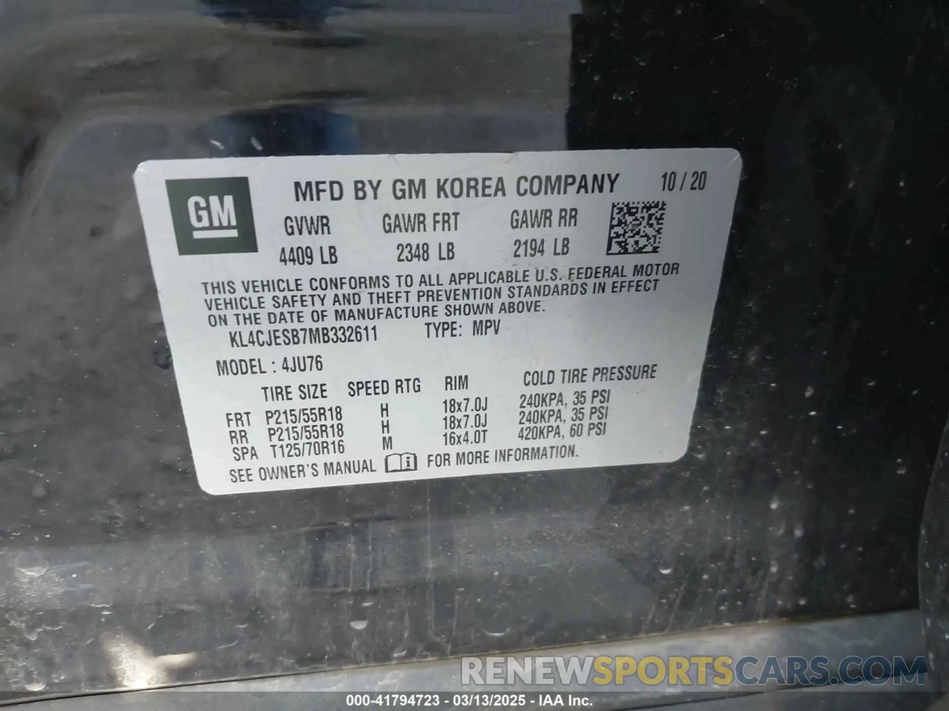 9 fotografías del automóvil dañado KL4CJESB7MB332611 BUICK ENCORE 2021