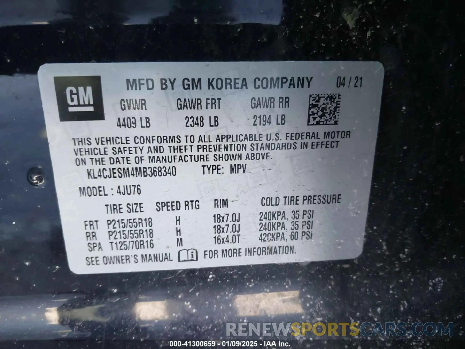 9 fotografías del automóvil dañado KL4CJESM4MB368340 BUICK ENCORE 2021