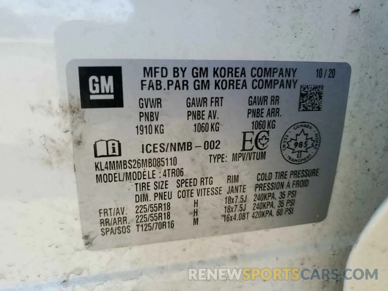 13 fotografías del automóvil dañado KL4MMBS26MB085110 BUICK ENCORE 2021