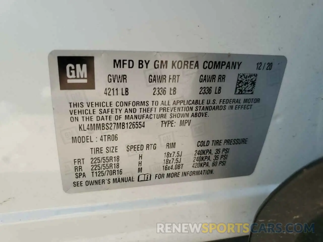 13 fotografías del automóvil dañado KL4MMBS27MB126554 BUICK ENCORE 2021