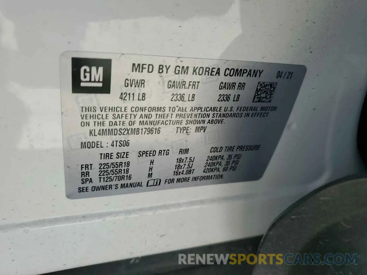 13 fotografías del automóvil dañado KL4MMDS2XMB179616 BUICK ENCORE 2021