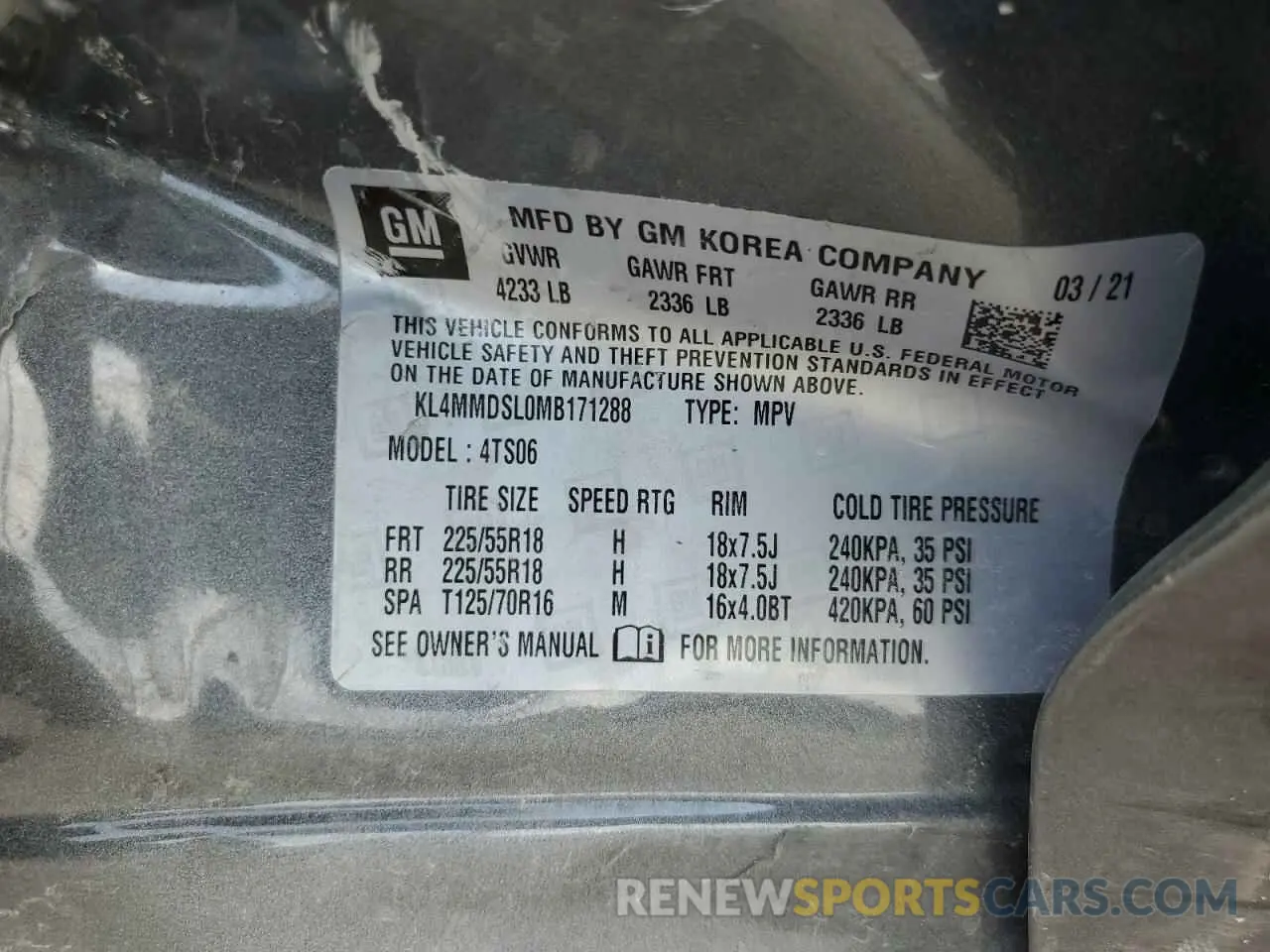 13 fotografías del automóvil dañado KL4MMDSL0MB171288 BUICK ENCORE 2021