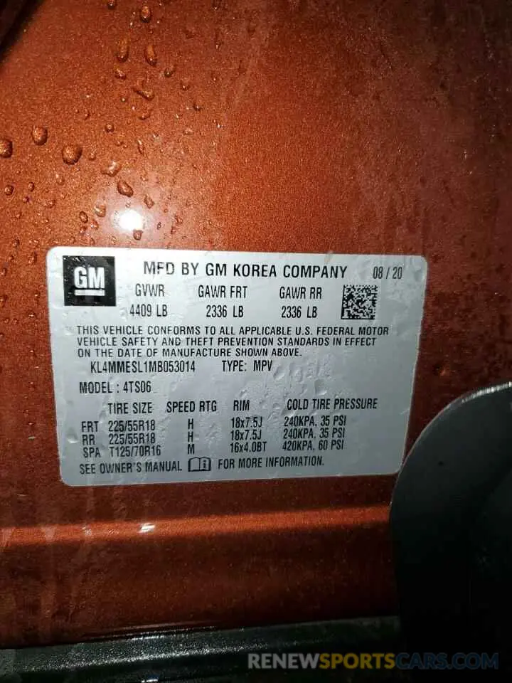 13 fotografías del automóvil dañado KL4MMESL1MB053014 BUICK ENCORE 2021