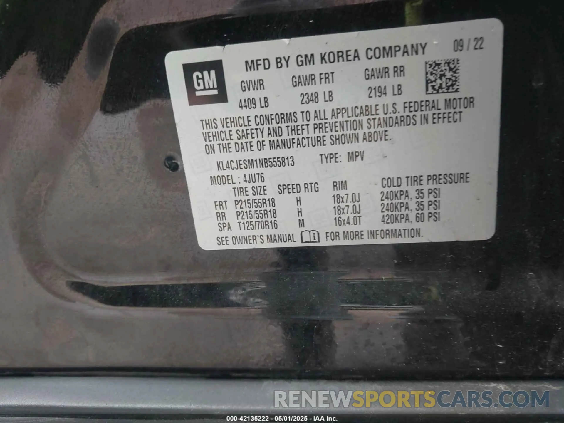 9 fotografías del automóvil dañado KL4CJESM1NB555813 BUICK ENCORE 2022