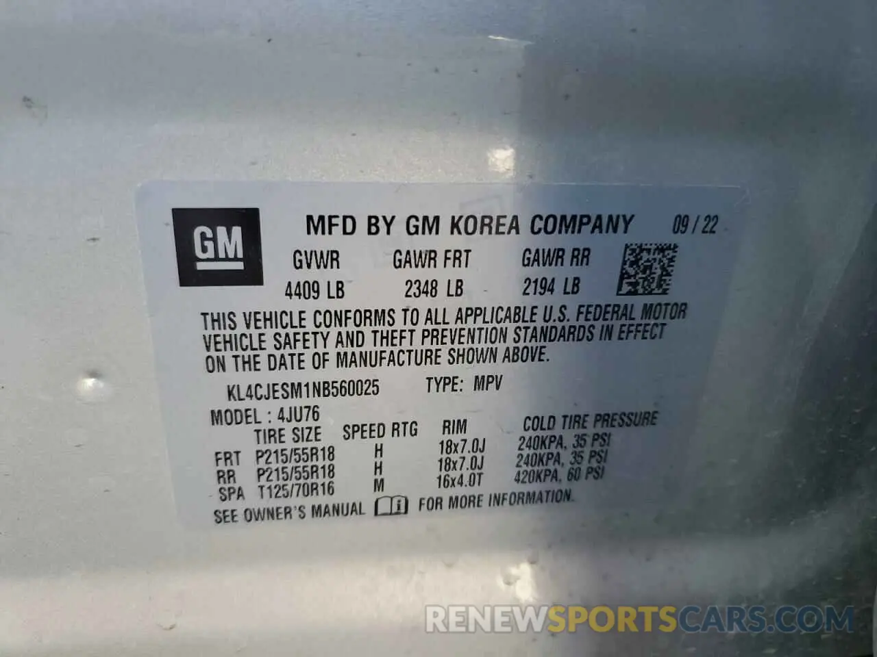 13 fotografías del automóvil dañado KL4CJESM1NB560025 BUICK ENCORE 2022