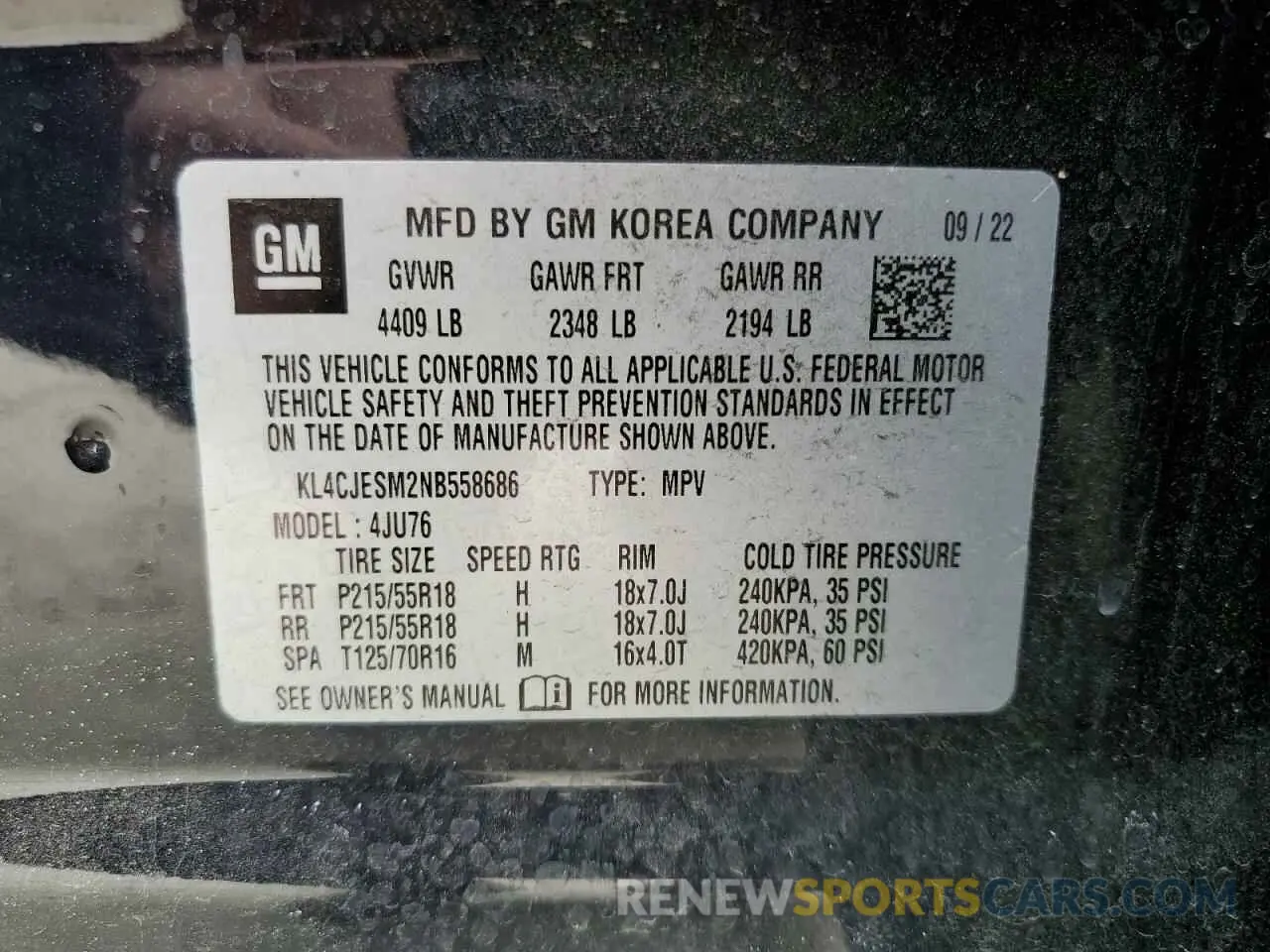 13 fotografías del automóvil dañado KL4CJESM2NB558686 BUICK ENCORE 2022