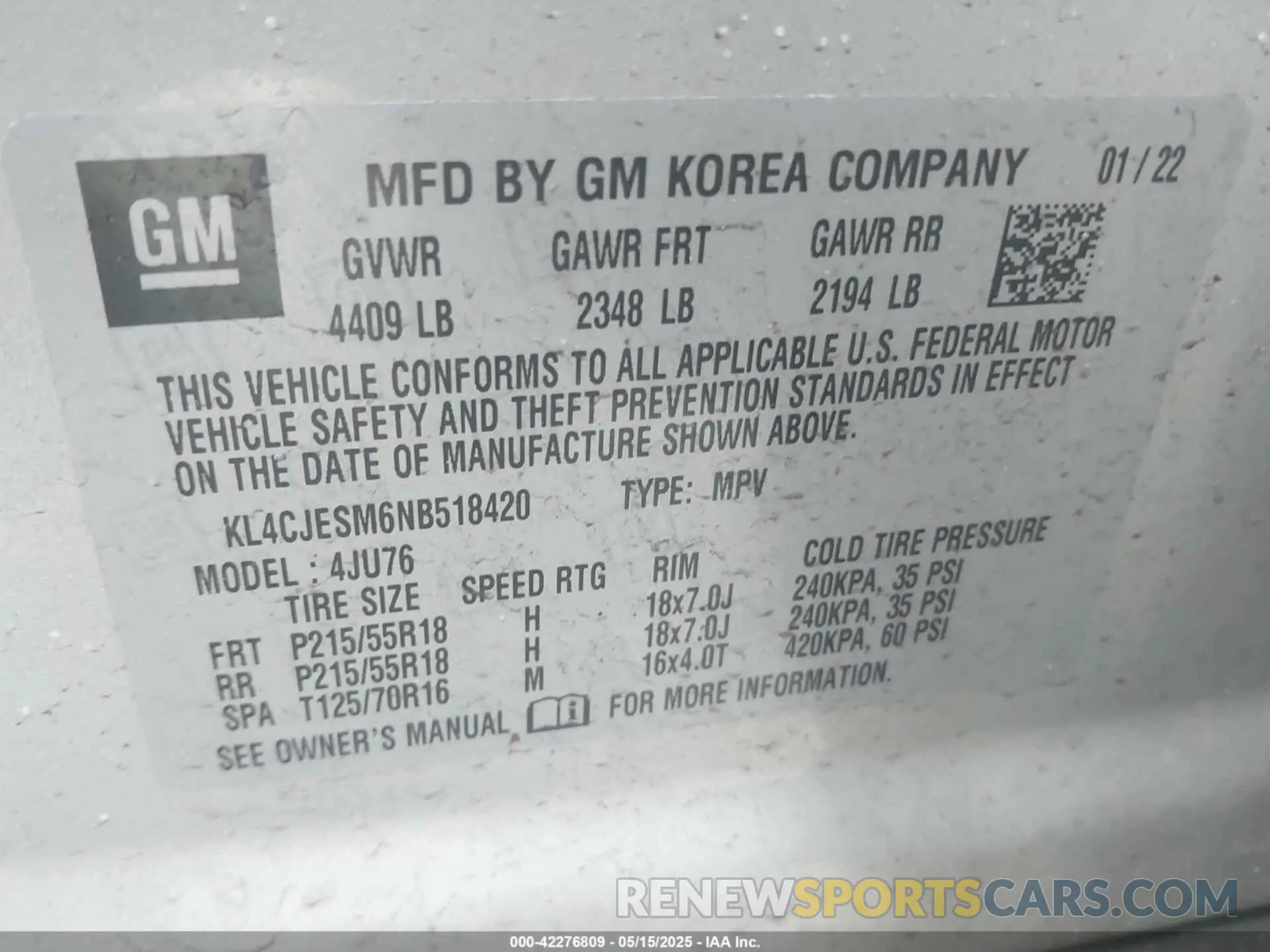 9 fotografías del automóvil dañado KL4CJESM6NB518420 BUICK ENCORE 2022