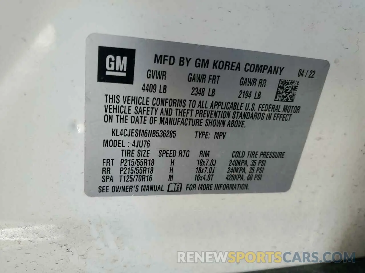 13 fotografías del automóvil dañado KL4CJESM6NB536285 BUICK ENCORE 2022