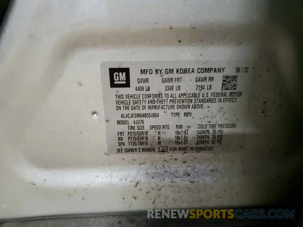13 fotografías del automóvil dañado KL4CJESM6NB554804 BUICK ENCORE 2022
