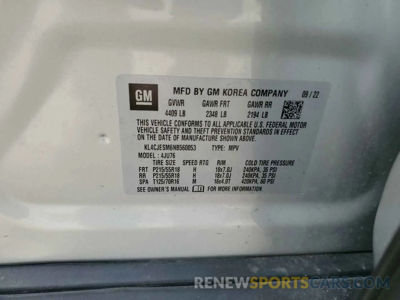 14 fotografías del automóvil dañado KL4CJESM6NB560053 BUICK ENCORE 2022