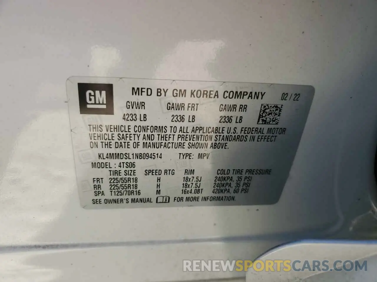 12 fotografías del automóvil dañado KL4MMDSL1NB094514 BUICK ENCORE 2022