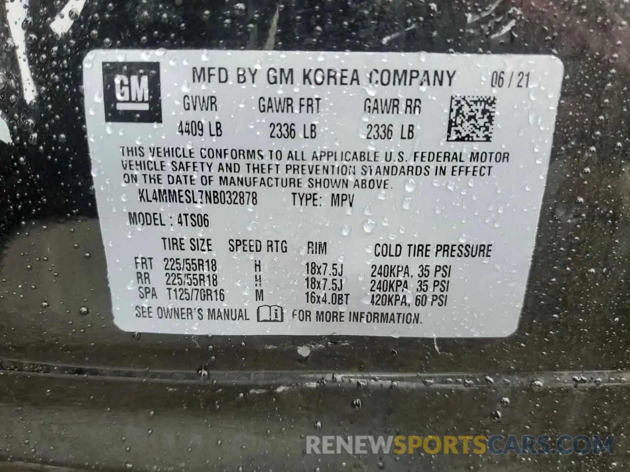 12 fotografías del automóvil dañado KL4MMESL7NB032878 BUICK ENCORE 2022