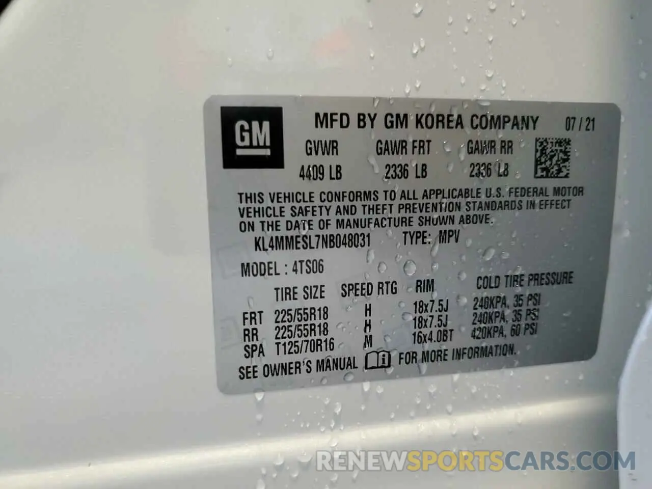 13 fotografías del automóvil dañado KL4MMESL7NB048031 BUICK ENCORE 2022