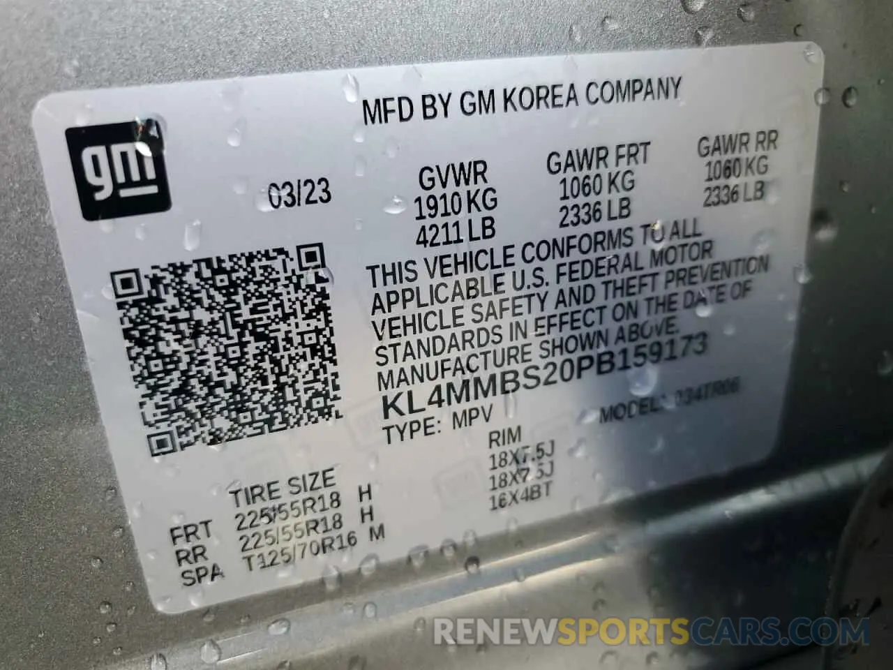 13 fotografías del automóvil dañado KL4MMBS20PB159173 BUICK ENCORE 2023